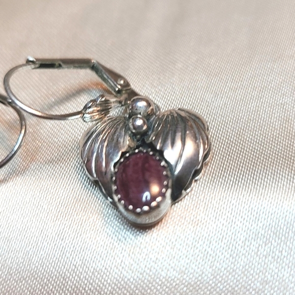 CAROLYN POLLACK Relios .925 Sterling Ruby Earrings Hearts Pierce Dangle Vintage - Picture 5 of 5